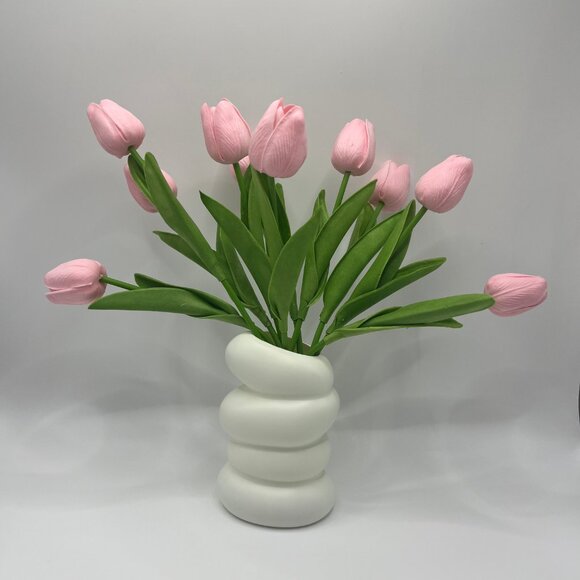 10 Pcs Artificial Tulips with Vase Silk Flowers for Weddings and Office Scenes - Picture 4 of 7